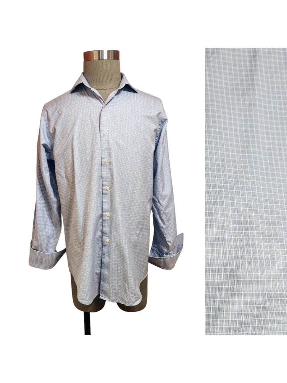 Brooks Brothers Grid Check French Cuff Shirt Blue White 16 34